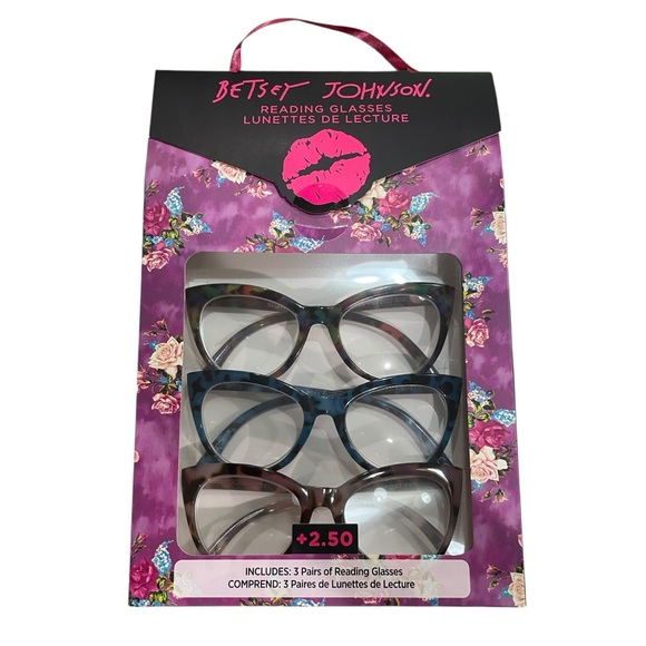 Betsey Johnson Reading Glasses 3Pack Multicolor Blue Purple Tortoise Women +2.50 - Picture 1 of 4